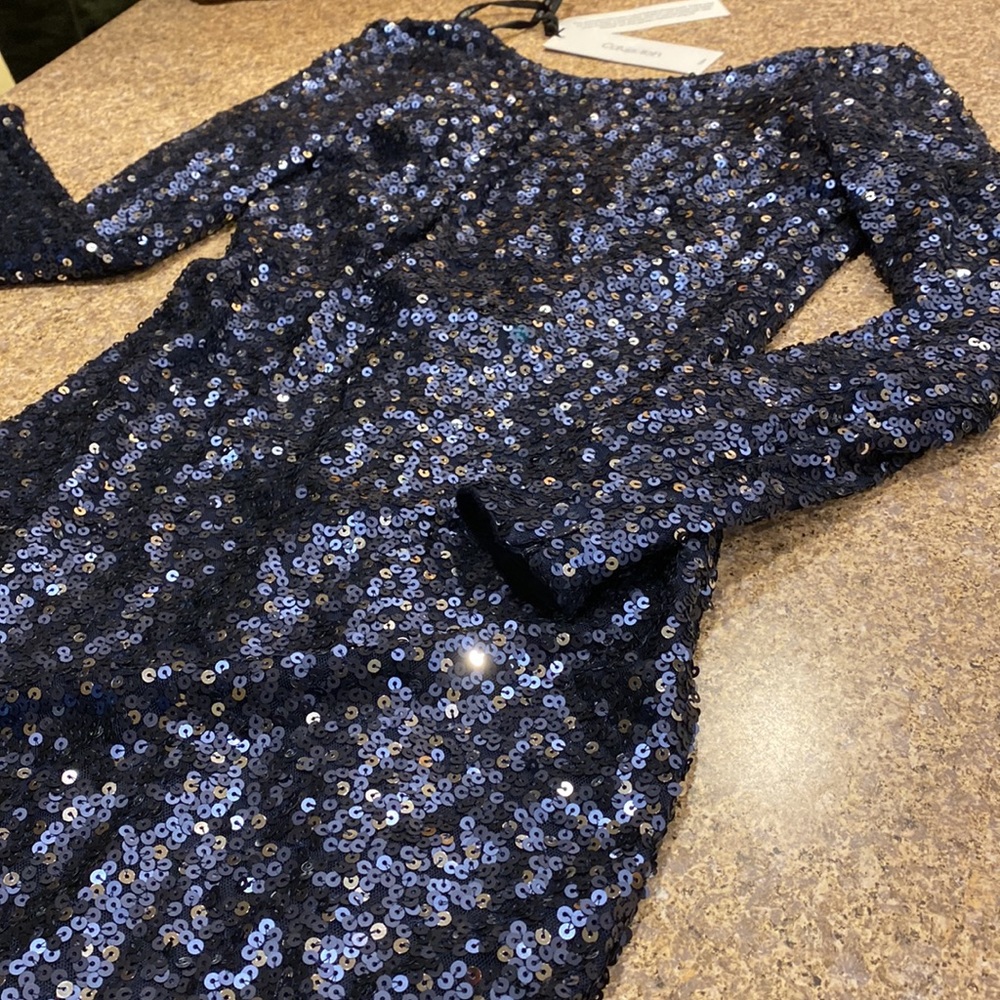 NWT Calvin Klein Blue Sequin Cocktail Social Event Dressy Dress Size 2 - Picture 5 of 16